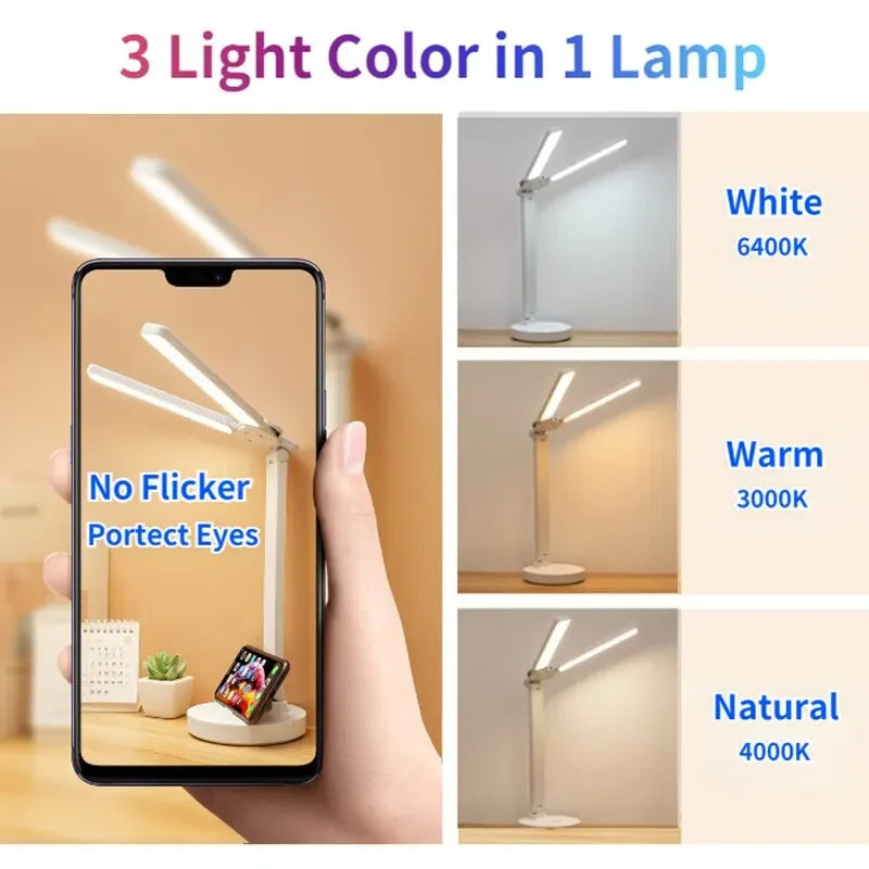 Lámpara LED de Escritorio con Reloj – Recargable, Plegable y Regulable