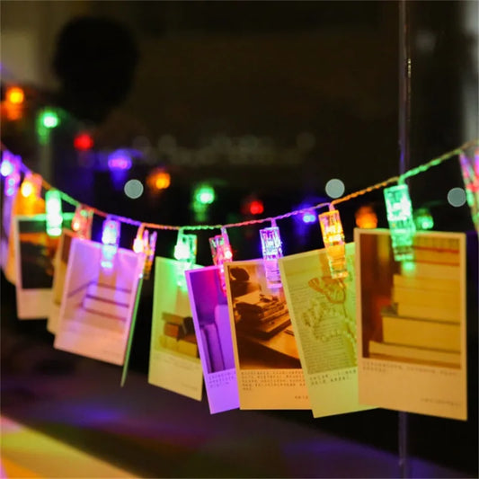 Garland Card Photo Clip String Lights 1.5M 10Leds Led Fairy Light Xmas Bedroom DIY Clothespin Shapes Battery Christmas Lamp