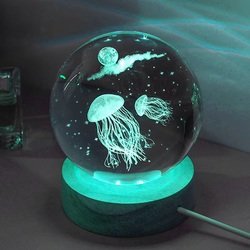 Lámpara Nocturna 3D Medusa en Cristal