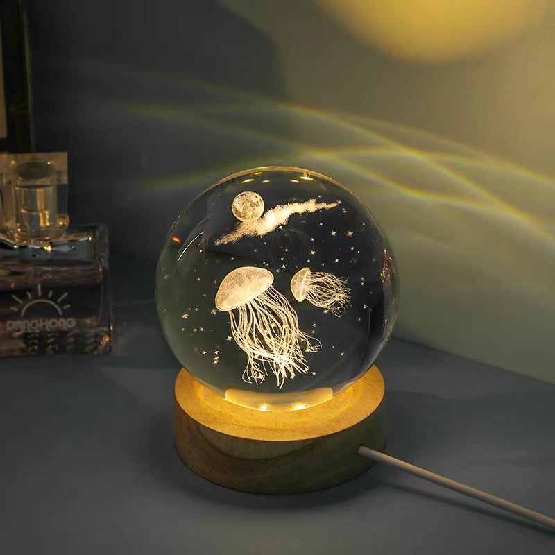 Lámpara Nocturna 3D Medusa en Cristal