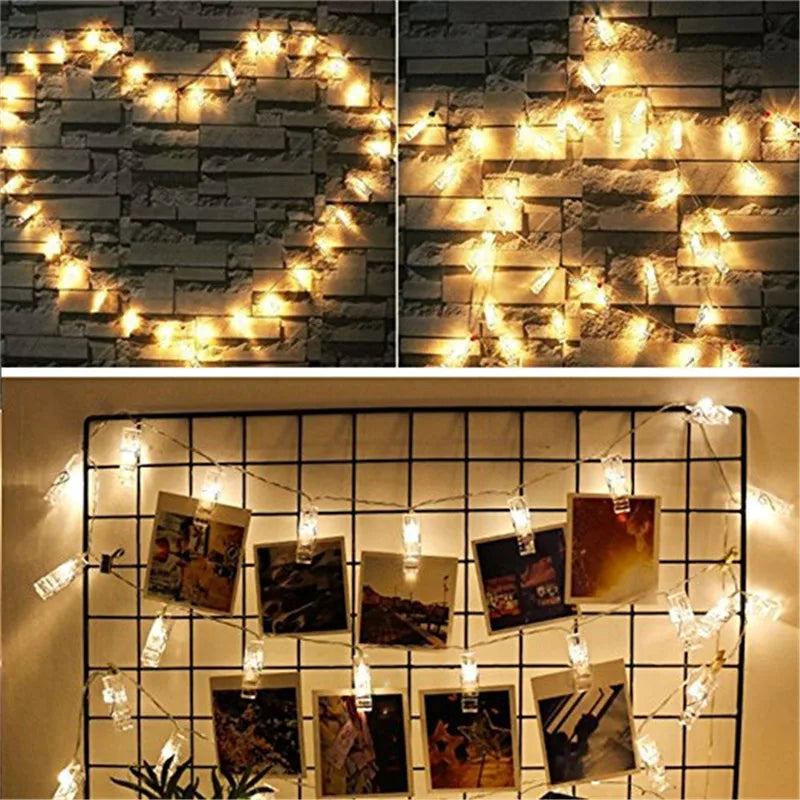 Garland Card Photo Clip String Lights 1.5M 10Leds Led Fairy Light Xmas Bedroom DIY Clothespin Shapes Battery Christmas Lamp