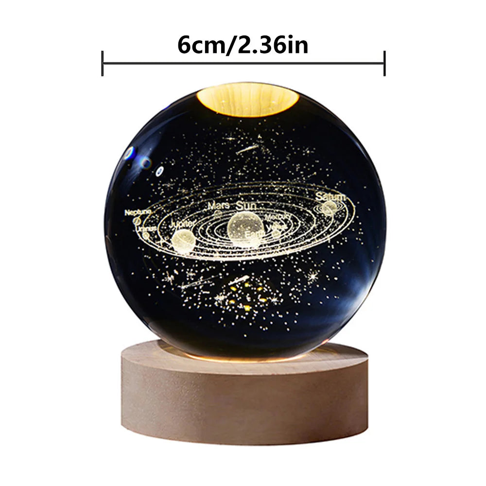 Lámpara Nocturna 3D Bola de Cristal Planeta con Luz Cálida