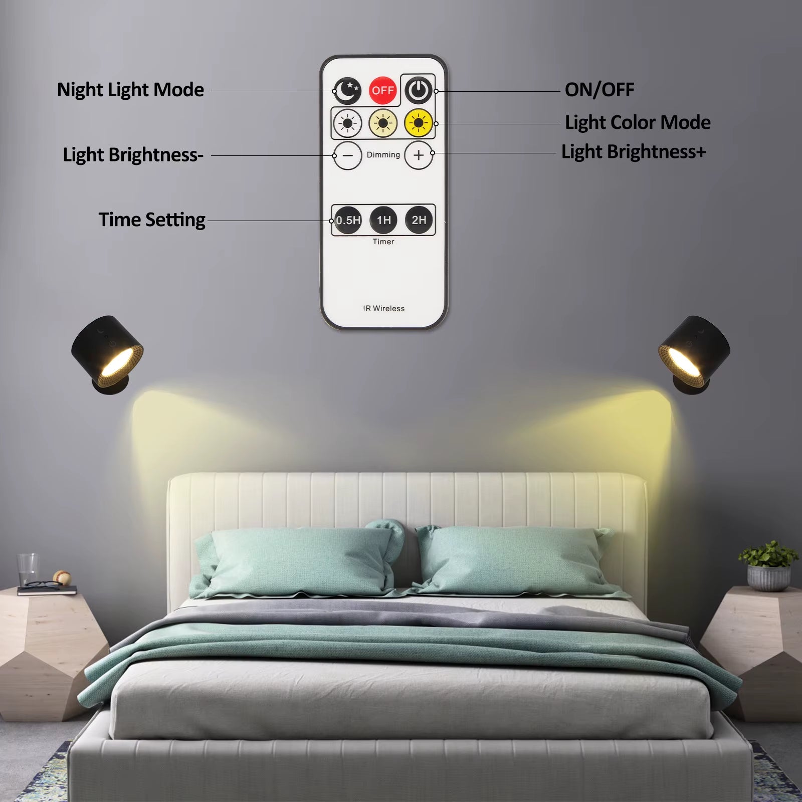  Lámpara LED de Pared con Control Táctil y Mando IR 