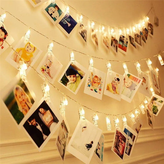 Garland Card Photo Clip String Lights 1.5M 10Leds Led Fairy Light Xmas Bedroom DIY Clothespin Shapes Battery Christmas Lamp