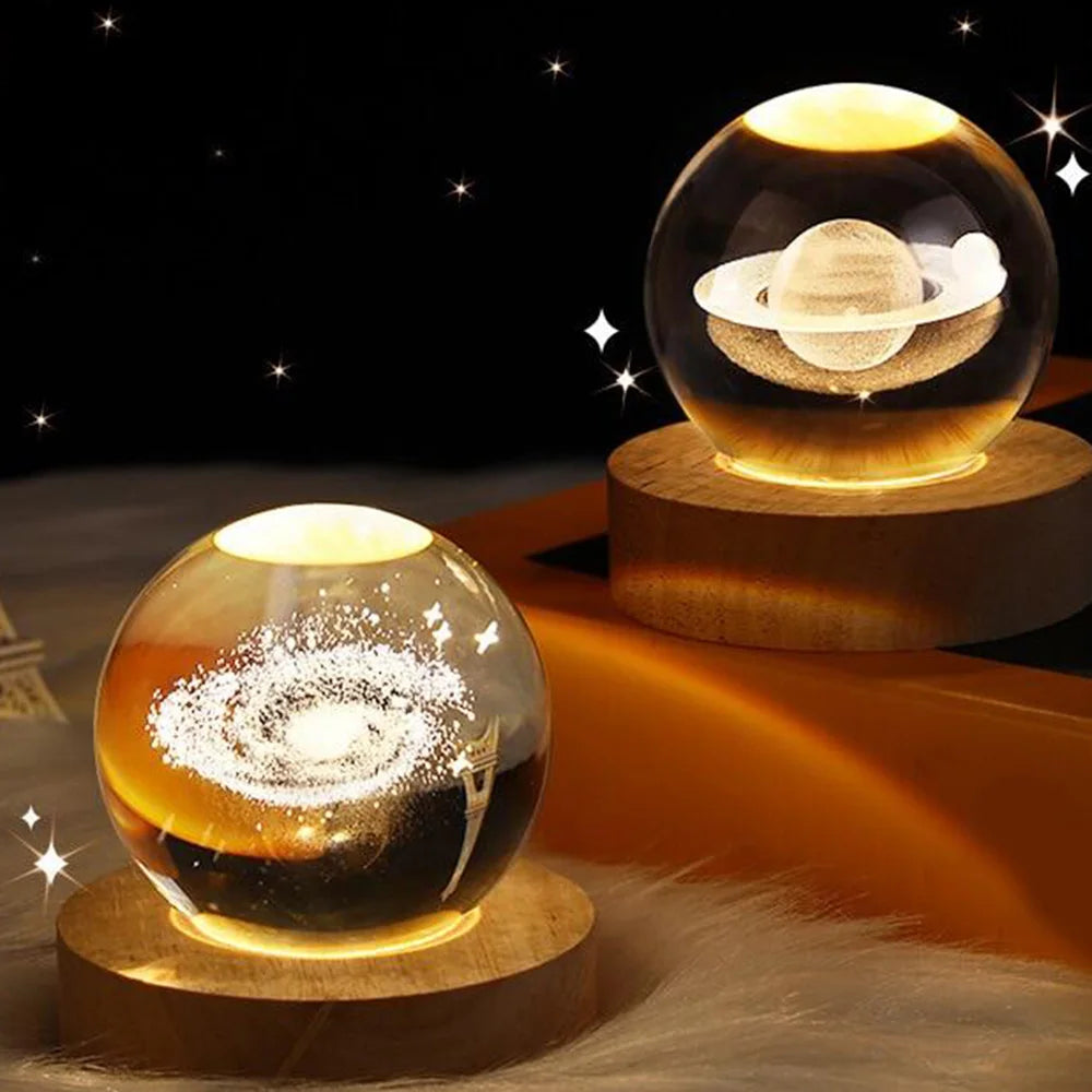 Lámpara Nocturna 3D Bola de Cristal Planeta con Luz Cálida