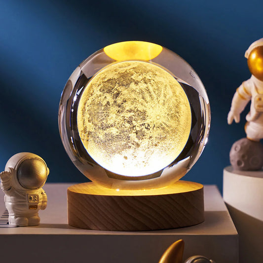 Lámpara Nocturna 3D Bola de Cristal Planeta con Luz Cálida