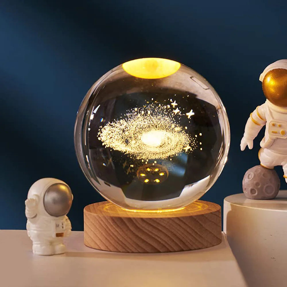 Lámpara Nocturna 3D Bola de Cristal Planeta con Luz Cálida