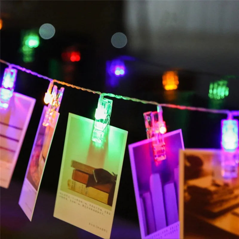 Garland Card Photo Clip String Lights 1.5M 10Leds Led Fairy Light Xmas Bedroom DIY Clothespin Shapes Battery Christmas Lamp