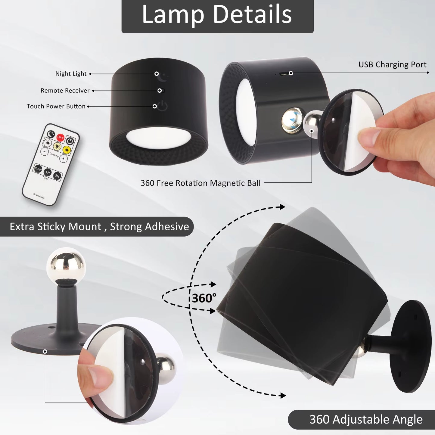  Lámpara LED de Pared con Control Táctil y Mando IR 