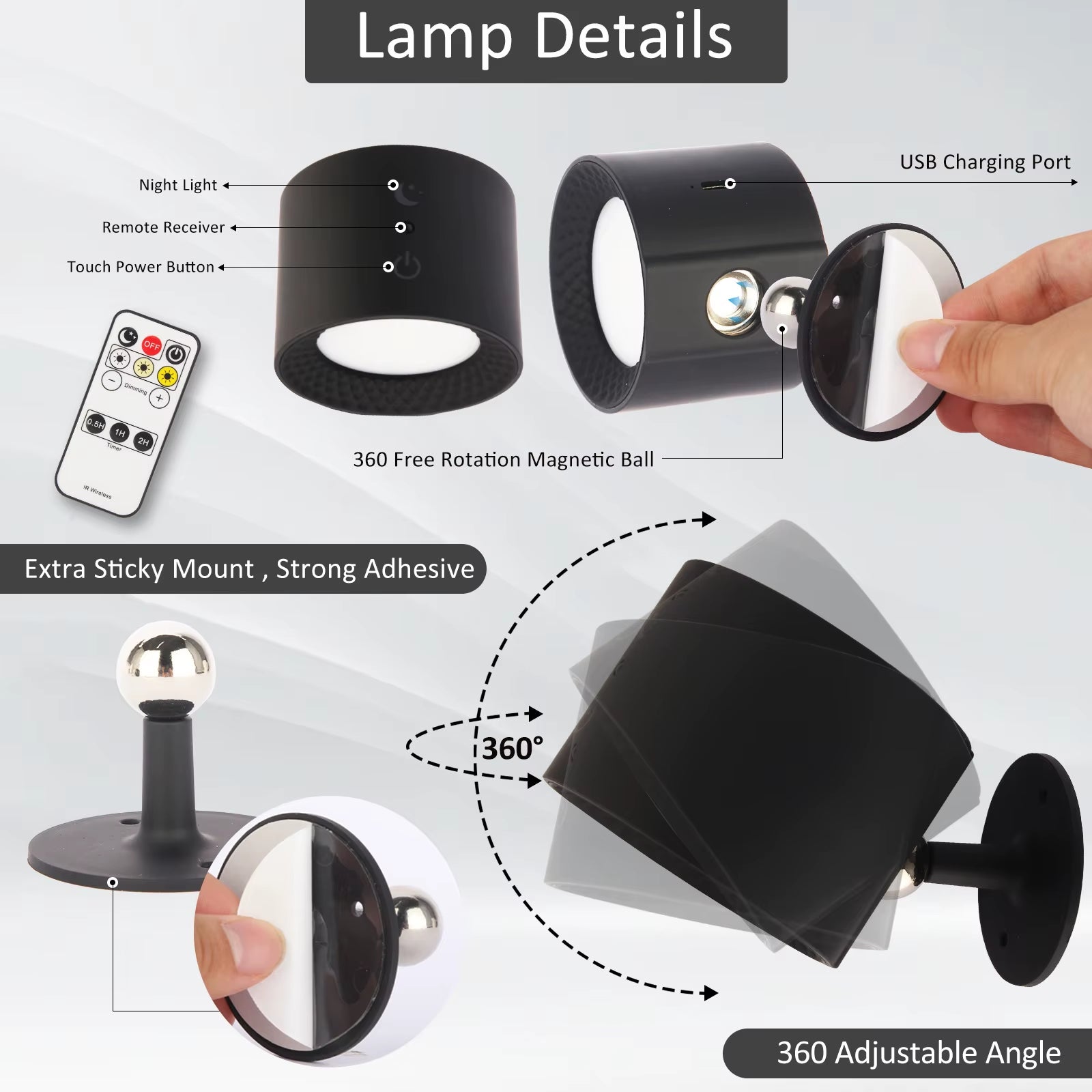 Lámpara LED de Pared con Control Táctil y Mando IR 