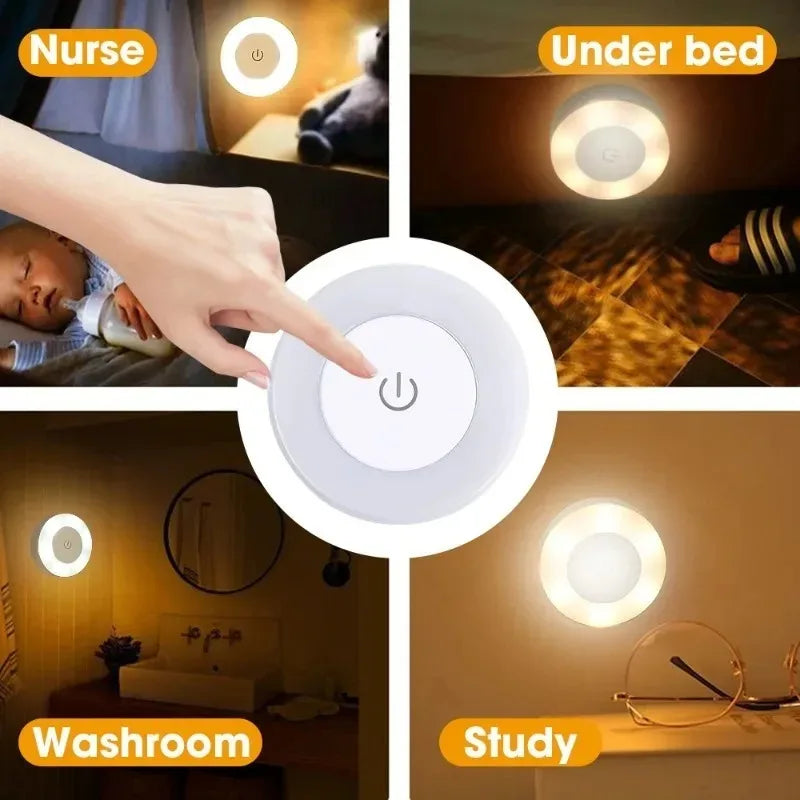 LED Touch Sensor Night Light 3 Modes Dimming Wall Lights Portable USB Rechargeable Night Lamp for Living Room Bedroom Lighting