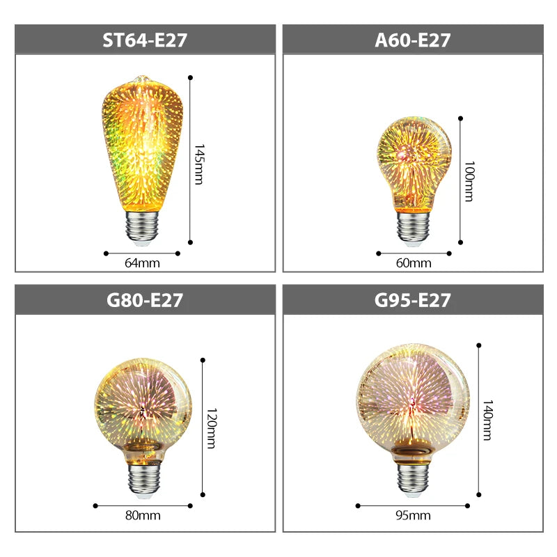 Bombilla LED 3D Decorativa – Efecto Fuegos Artificiales