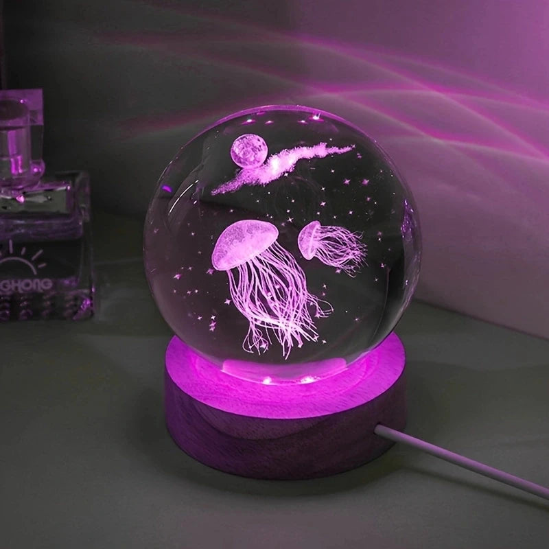 Lámpara Nocturna 3D Medusa en Cristal