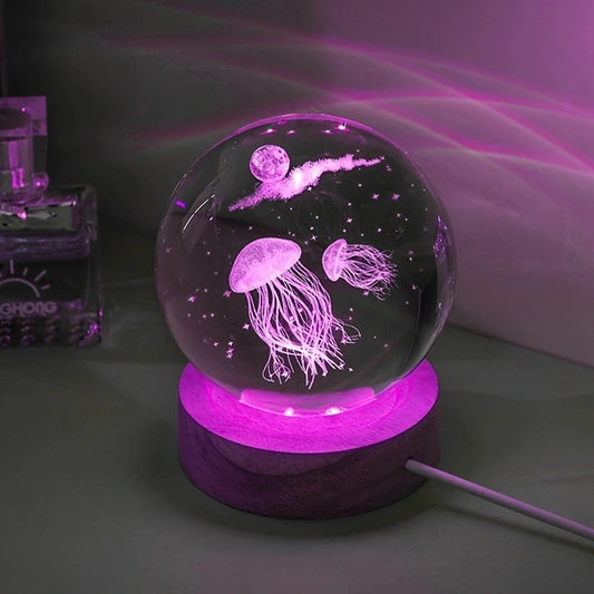 Lámpara Nocturna 3D Medusa en Cristal