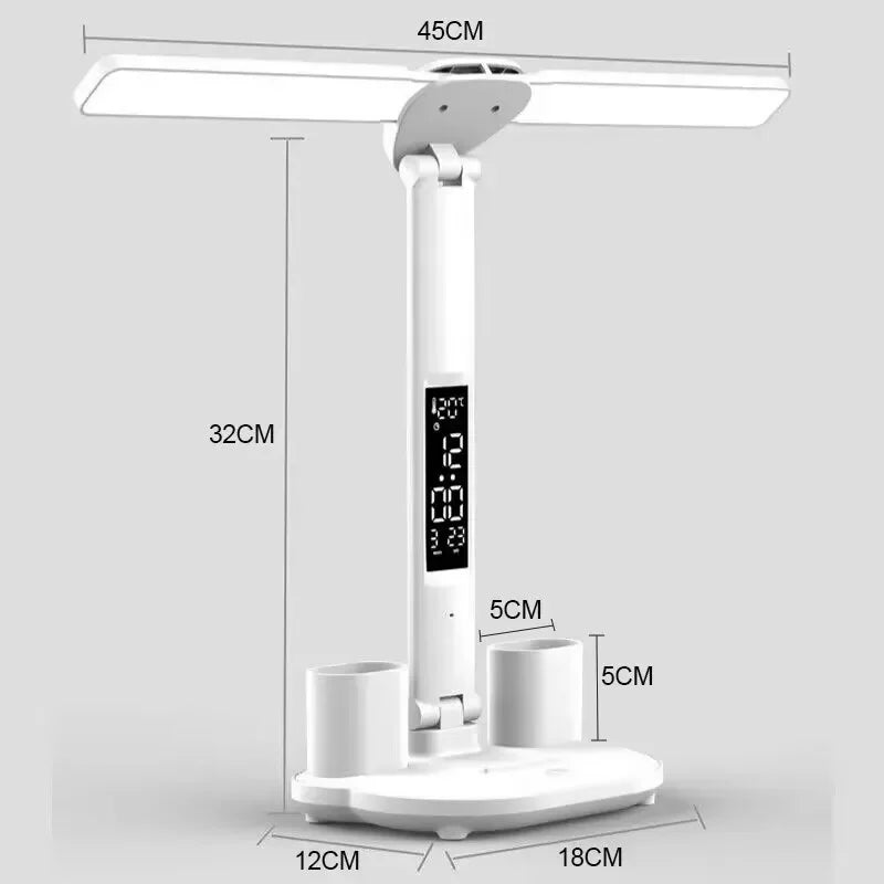 Lámpara LED de Escritorio con Reloj – Recargable, Plegable y Regulable