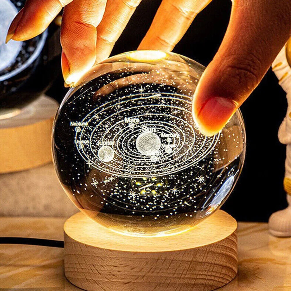 Lámpara Nocturna 3D Bola de Cristal Planeta con Luz Cálida