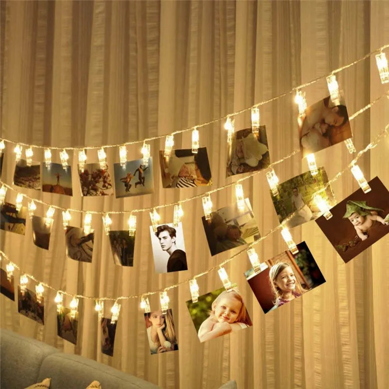 Garland Card Photo Clip String Lights 1.5M 10Leds Led Fairy Light Xmas Bedroom DIY Clothespin Shapes Battery Christmas Lamp