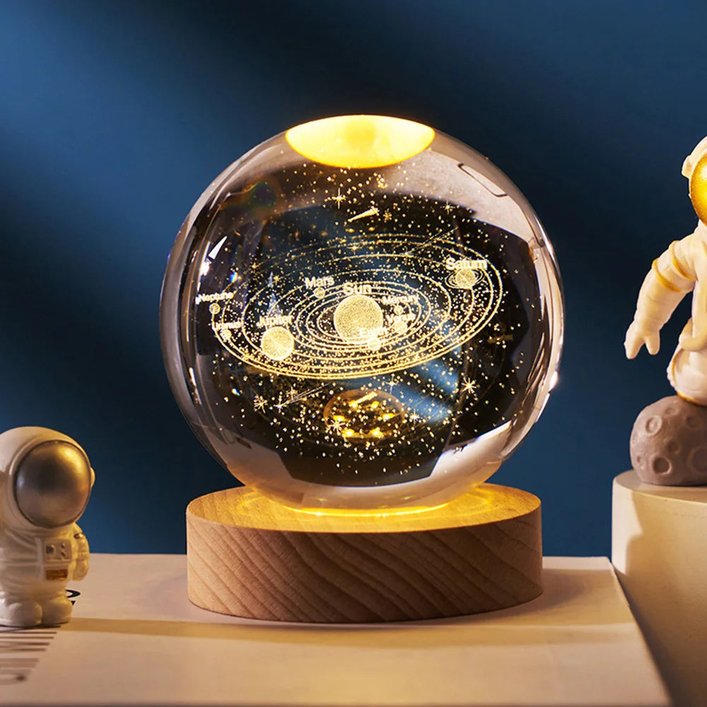 Lámpara Nocturna 3D Bola de Cristal Planeta con Luz Cálida