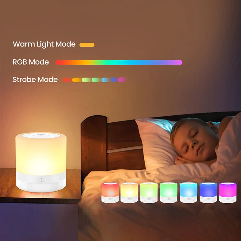 Portable Touch Night Light, LED Rechargeable Table Lamps, Dimmable RGB Lighting, for Gift Bedroom Camping Summer Party BBQ Decor