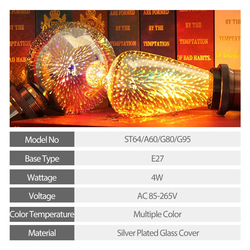 Bombilla LED 3D Decorativa – Efecto Fuegos Artificiales