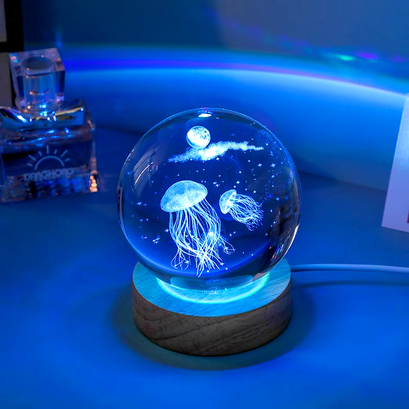 Lámpara Nocturna 3D Medusa en Cristal