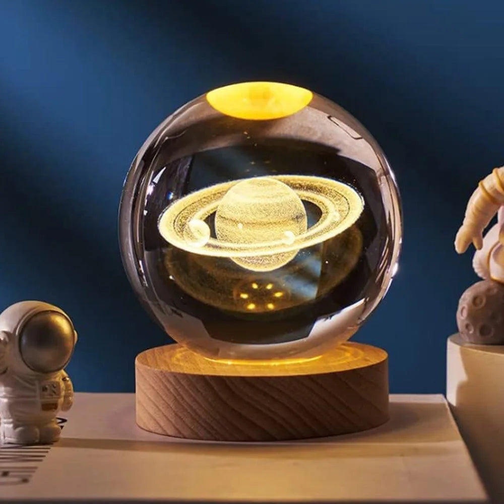 Lámpara Nocturna 3D Bola de Cristal Planeta con Luz Cálida